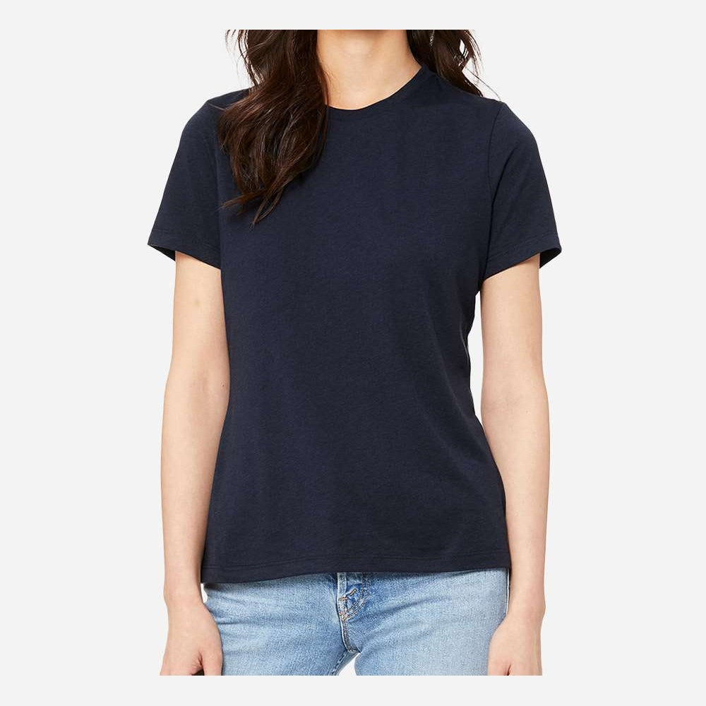 BELLA + CANVAS Women's Relaxed Fit Triblend Tee - Solid Navy Triblend - On Model Front