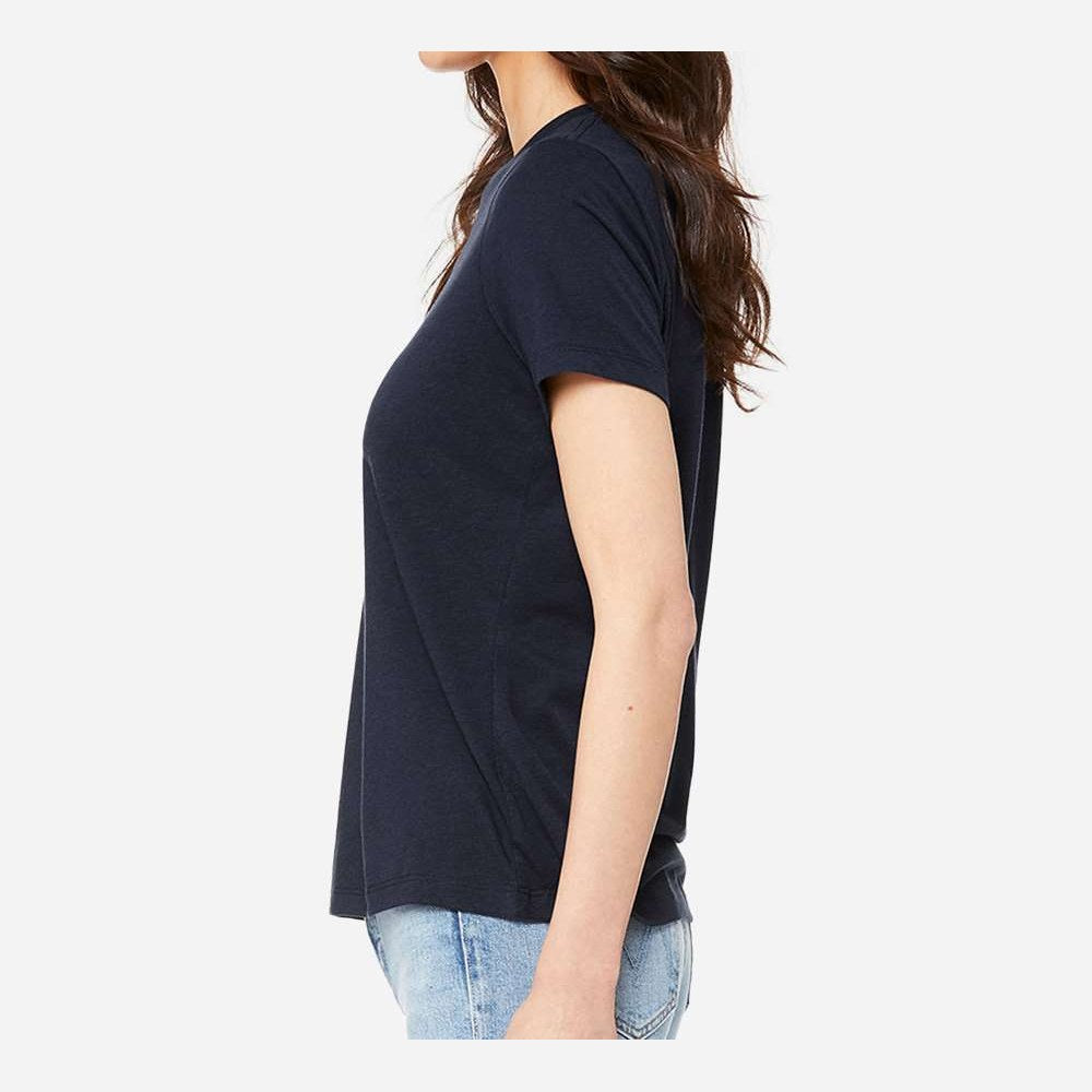 BELLA + CANVAS Women's Relaxed Fit Triblend Tee - Solid Navy Triblend - On Model Side