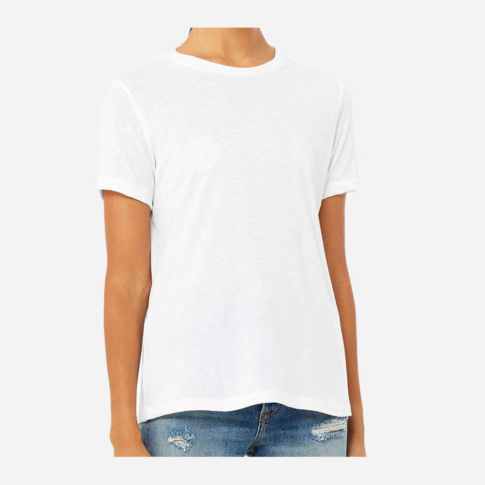 BELLA + CANVAS Women's Relaxed Fit Triblend Tee - Solid White Triblend - On Model Front