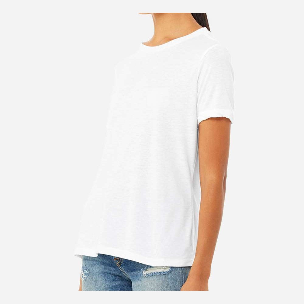 BELLA + CANVAS Women's Relaxed Fit Triblend Tee - Solid White Triblend - On Model Side