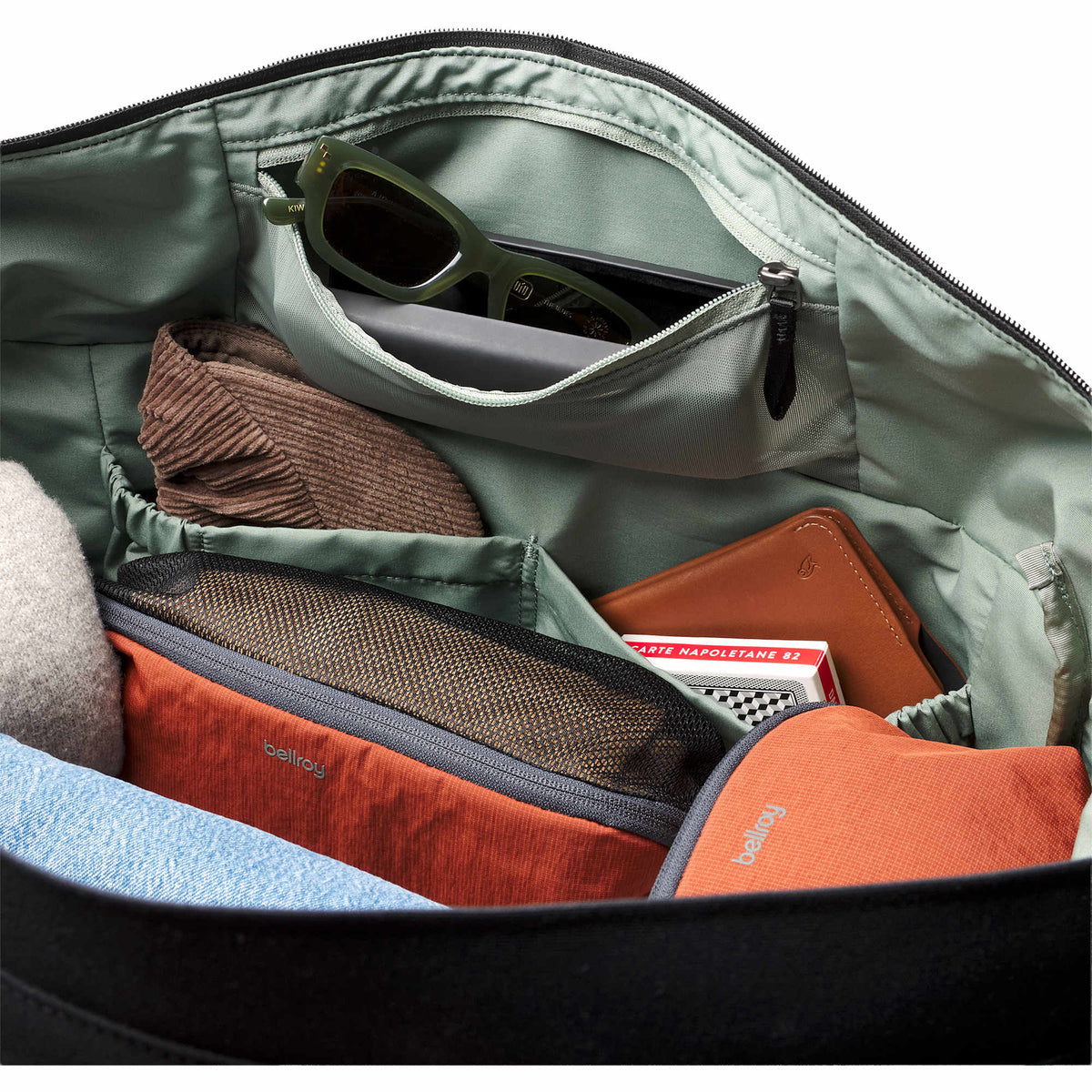 Bellroy Classic Duffel Bag with AirTag Pocket, 45L Embroidery - Black - Front Open
