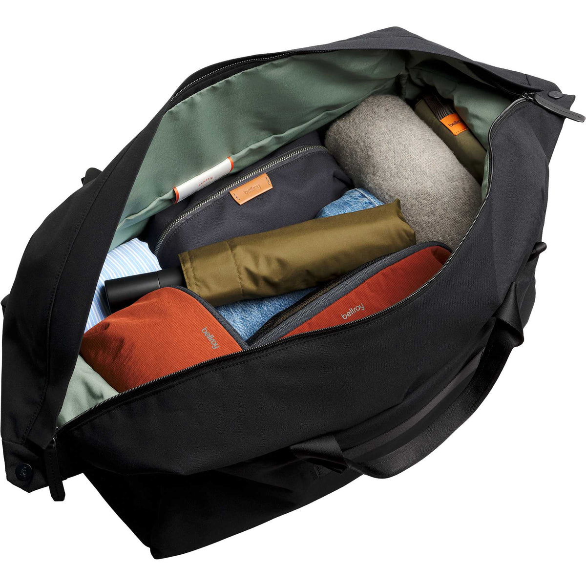 Bellroy Classic Duffel Bag with AirTag Pocket, 45L Transfer - Black - Right Angle Top