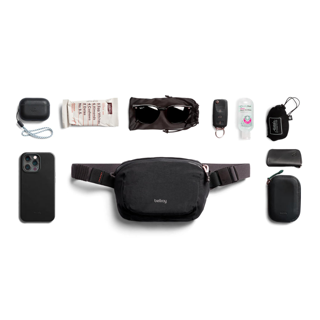 Bellroy Lite Belt Bag in Recycled Ripstop Transfer - Black - Front Props