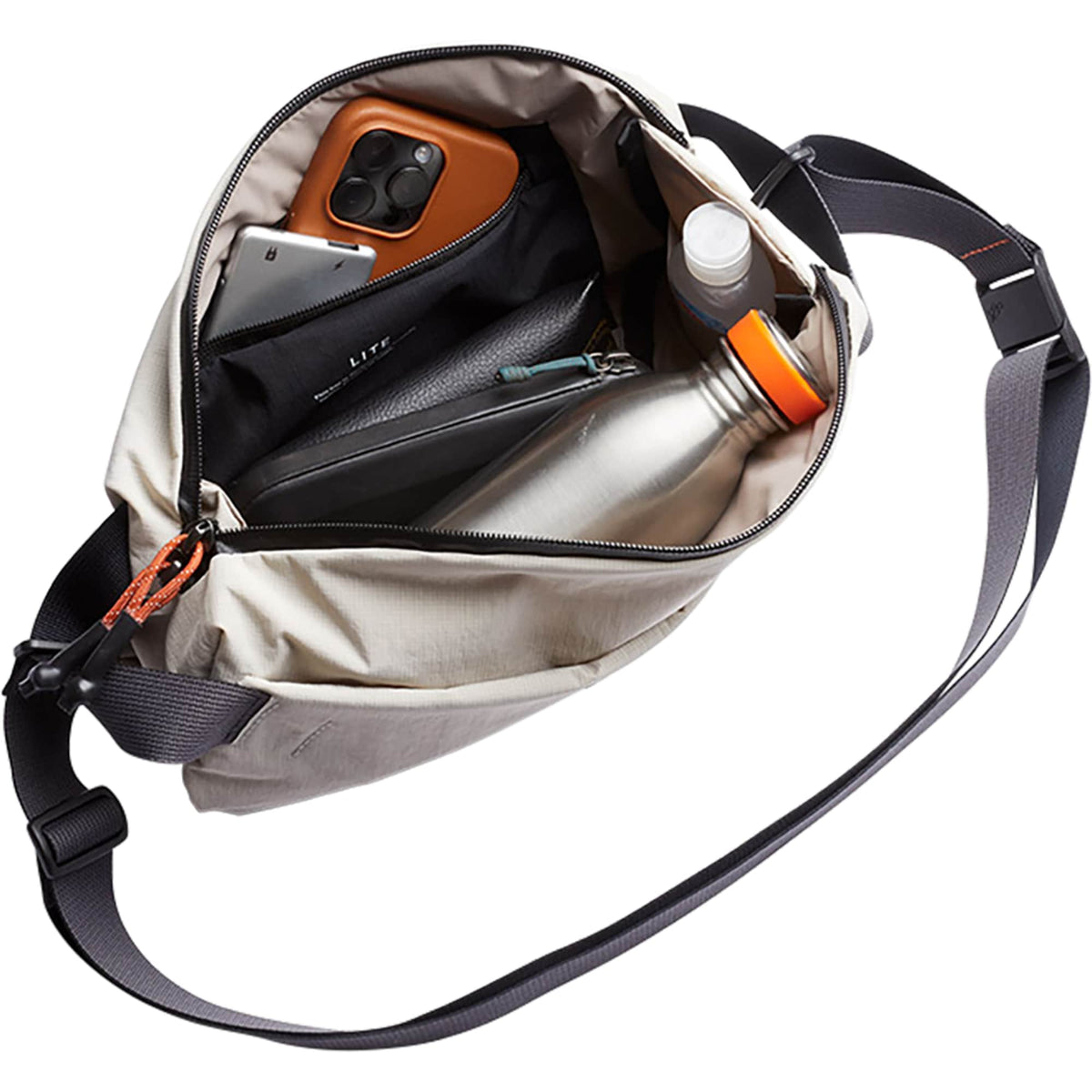 Bellroy Lite Sling Bag in Recycled Ripstop, 7L Transfer - ASH - Top Open 2
