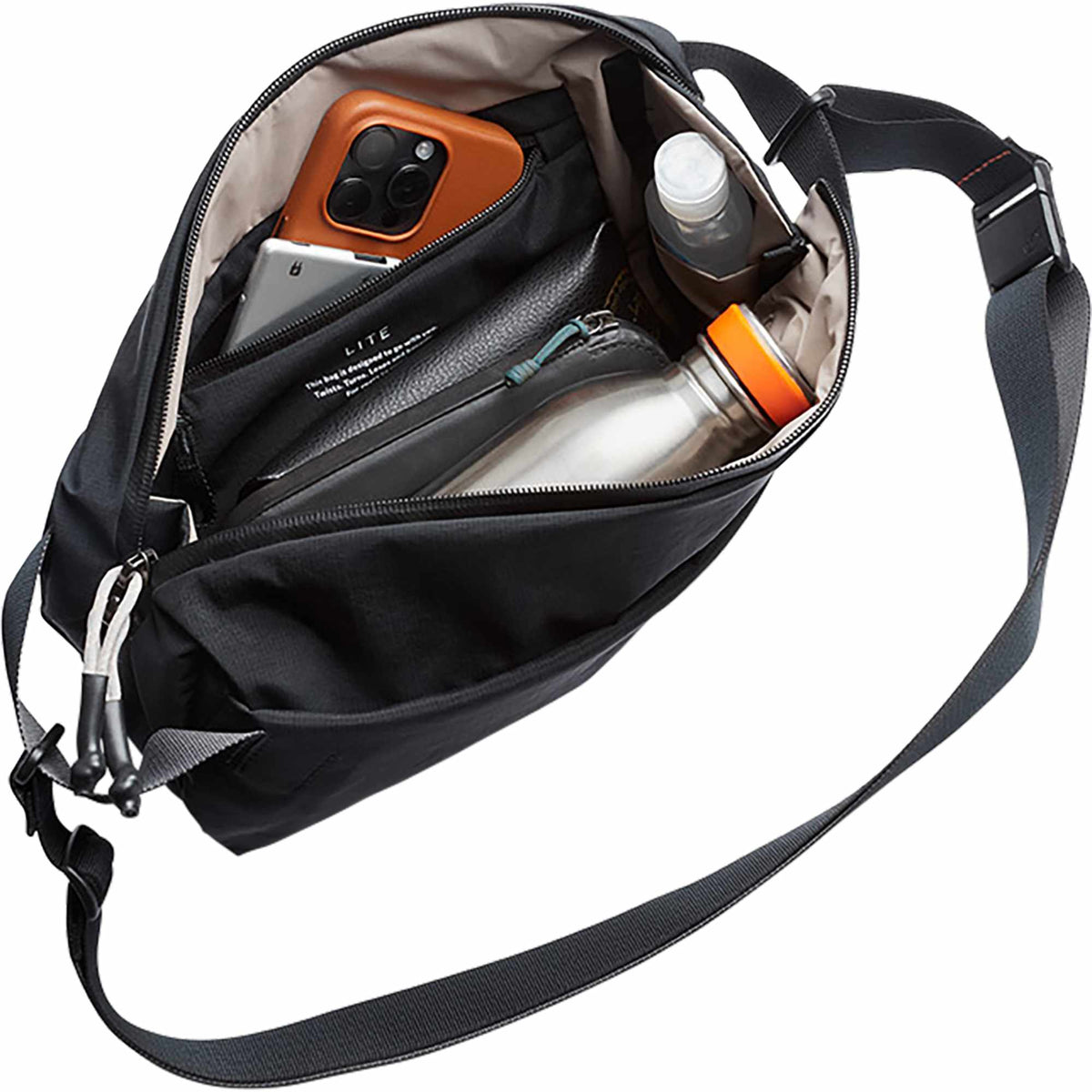 Bellroy Lite Sling Bag in Recycled Ripstop, 7L Transfer - Black - Top Open 2