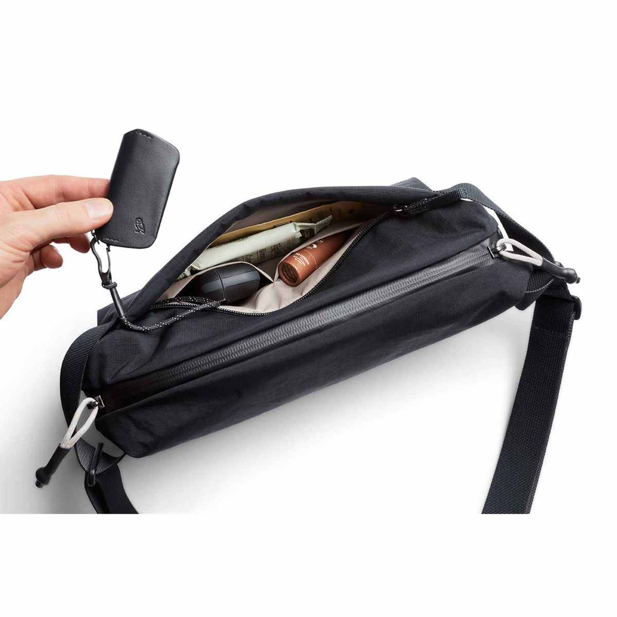Bellroy Lite Sling Bag in Recycled Ripstop, 7L Transfer - Black - Top Open