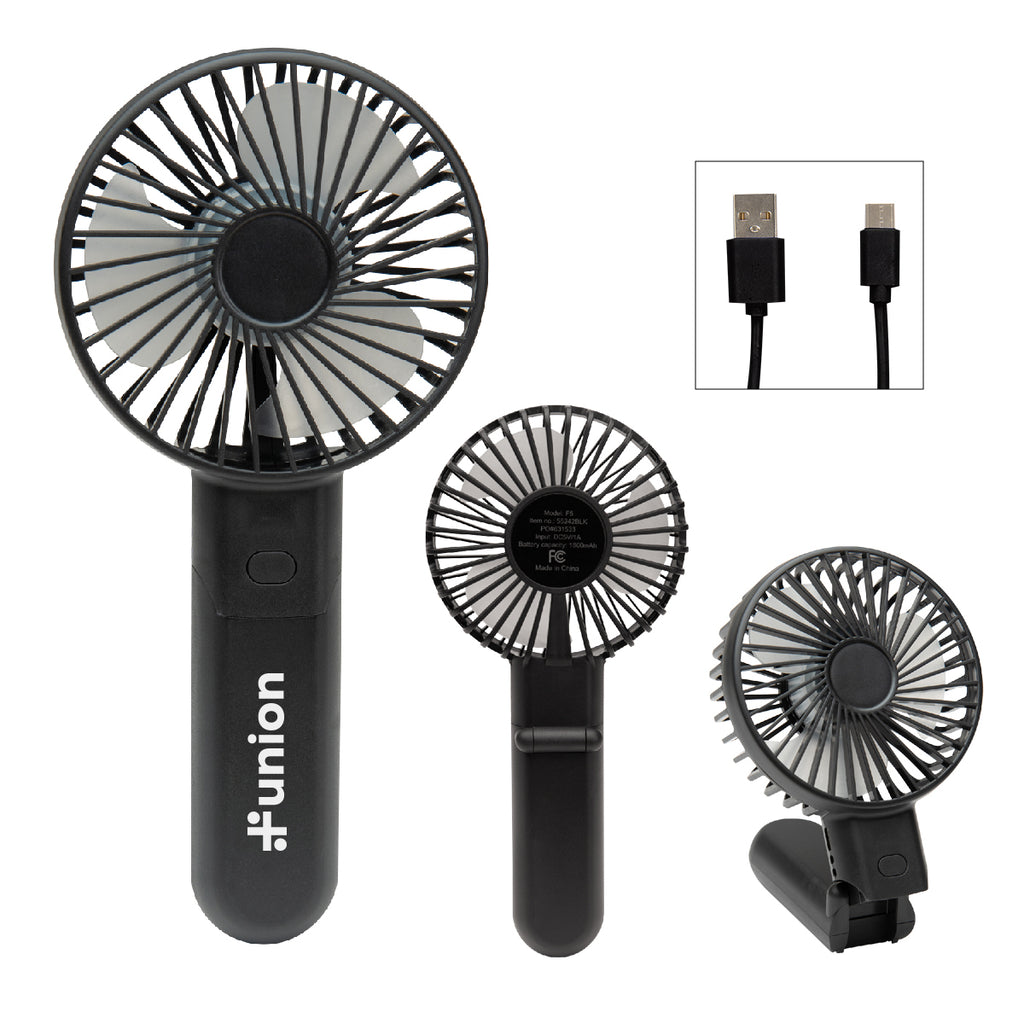 Bend and Snap Rechargeable Fan and Power Bank - Black - Pad Print
