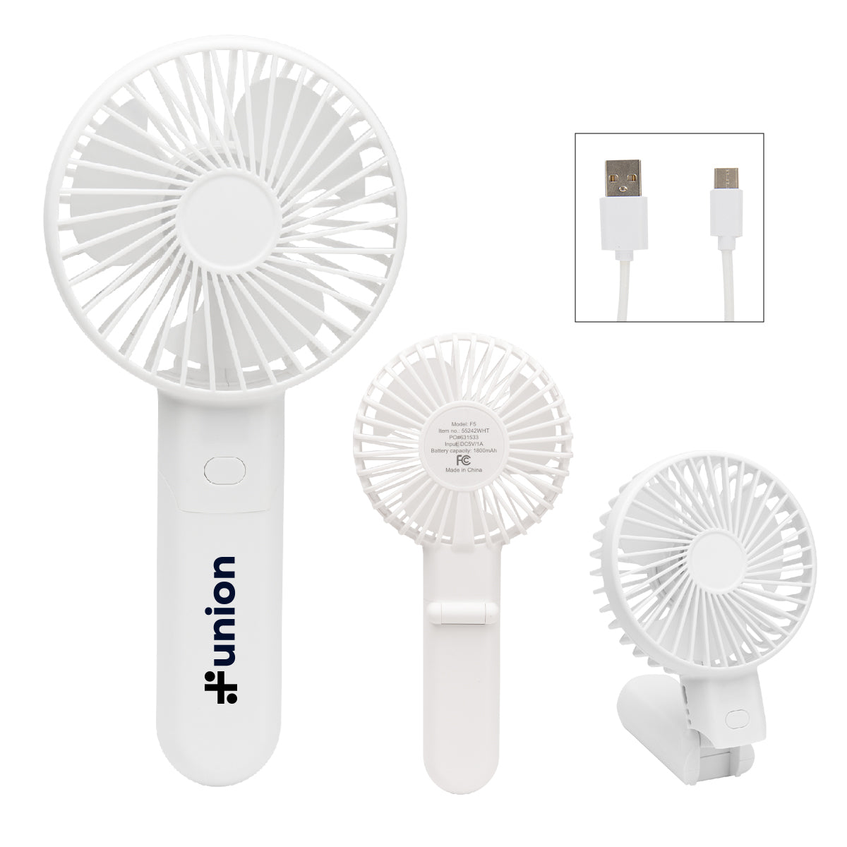 Bend and Snap Rechargeable Fan and Power Bank - White - Pad Print