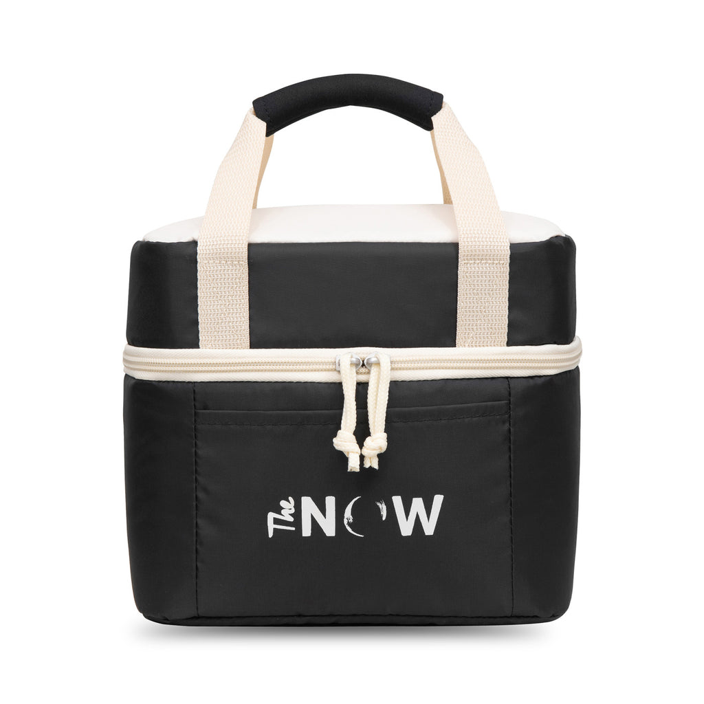 Bento Box Cooler Bag with Ice Pack Pocket Embroidery - Black - View 1