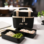 Bento Box Cooler Bag with Ice Pack Pocket Embroidery - Black - View 5