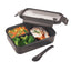 Bento Lunch Box with Three Compartments and Folding Spoon - Black - Front