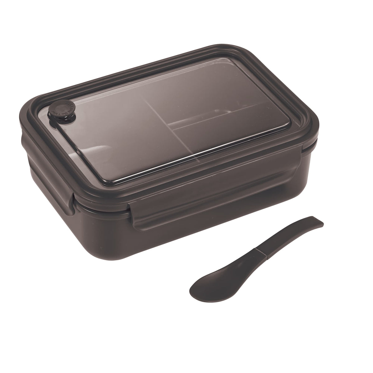 Bento Lunch Box with Three Compartments and Folding Spoon - Black - Photo 2