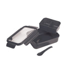 Bento Lunch Box with Three Compartments and Folding Spoon - Black - Photo 3
