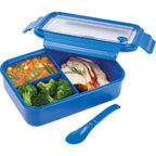 Bento Lunch Box with Three Compartments and Folding Spoon - Blue - Front