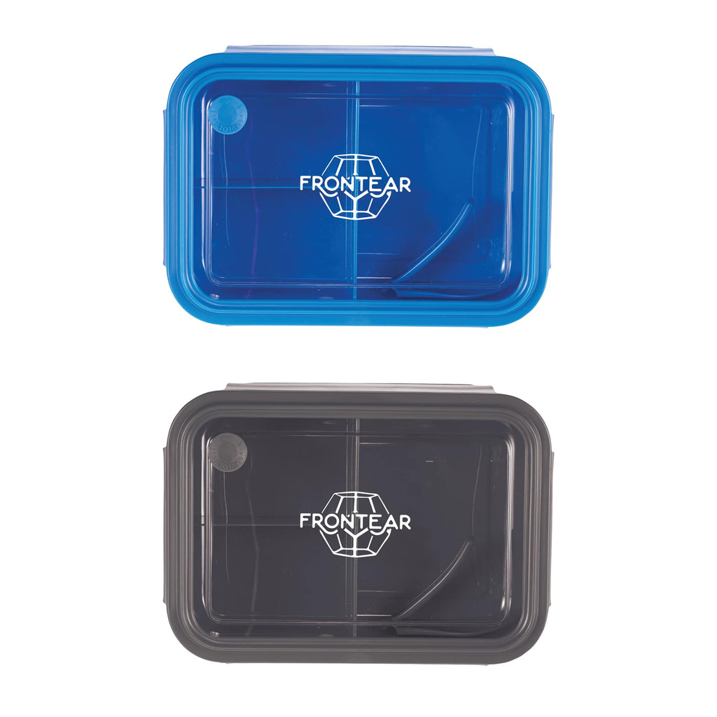 Bento Lunch Box with Three Compartments and Folding Spoon - Blue - Photo 2