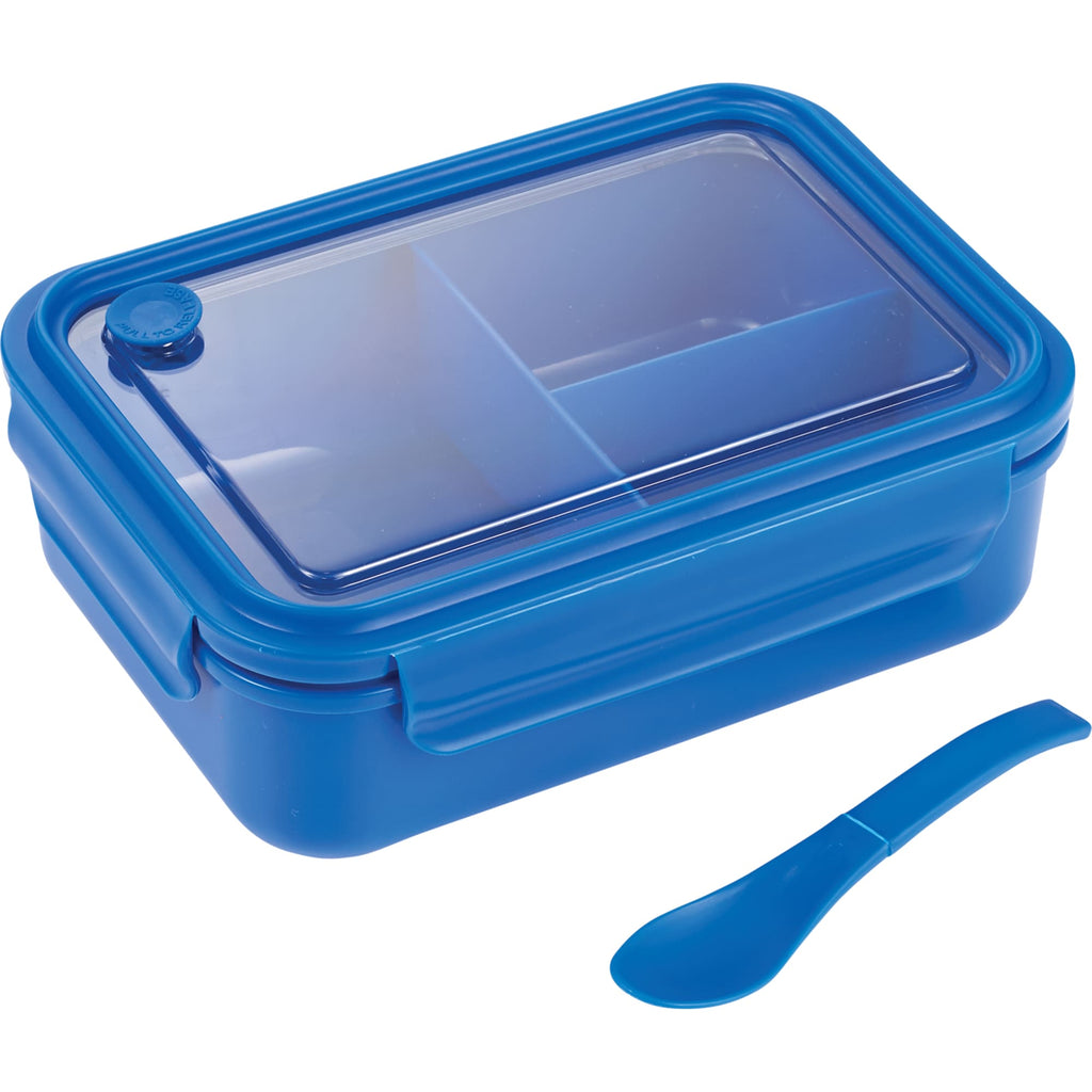Bento Lunch Box with Three Compartments and Folding Spoon - Blue - Photo 3