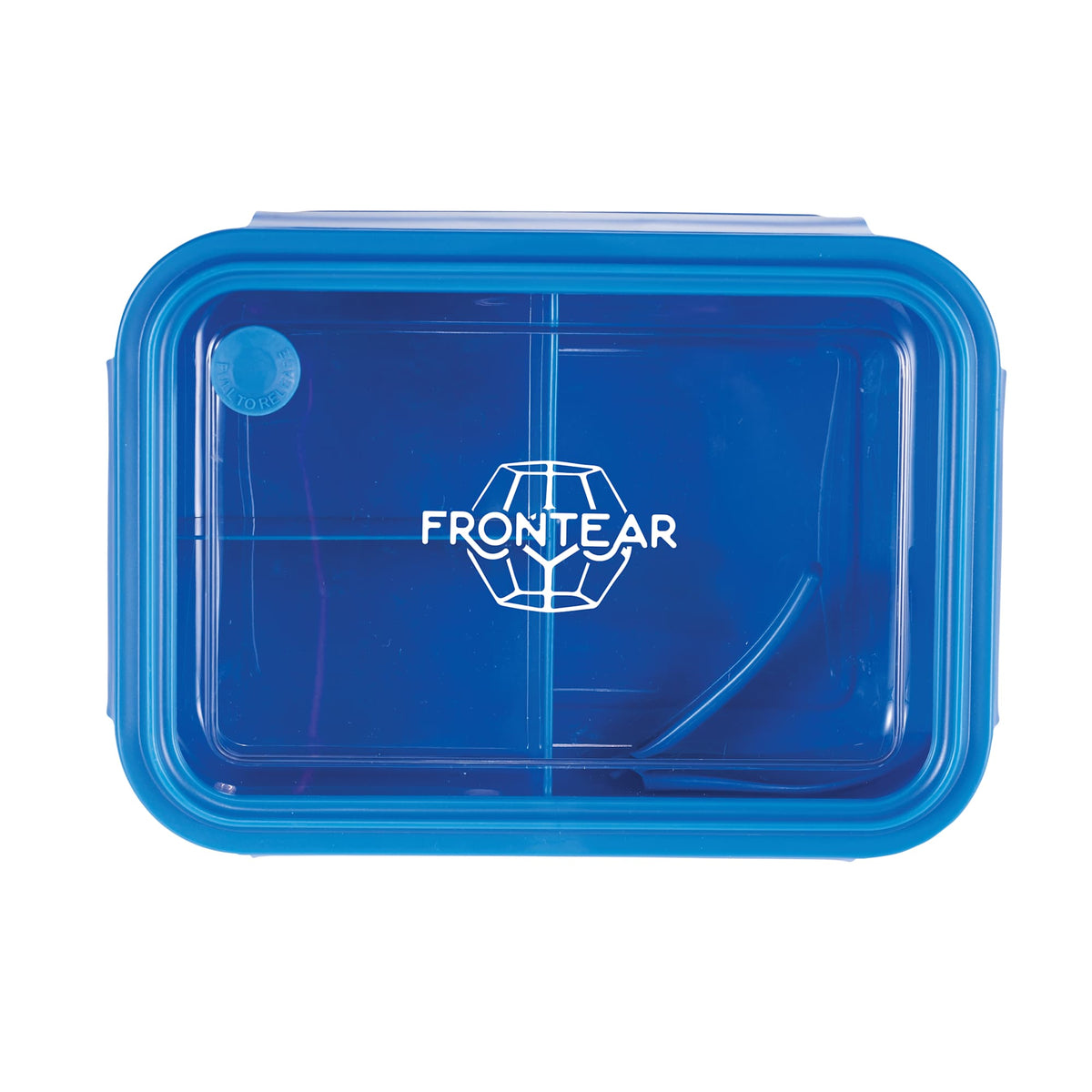 Bento Lunch Box with Three Compartments and Folding Spoon - Blue - Photo
