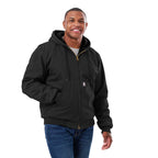 Berne Heartland Washed Duck Hooded Work Jacket for Men Embroidery - Black - Front On Model