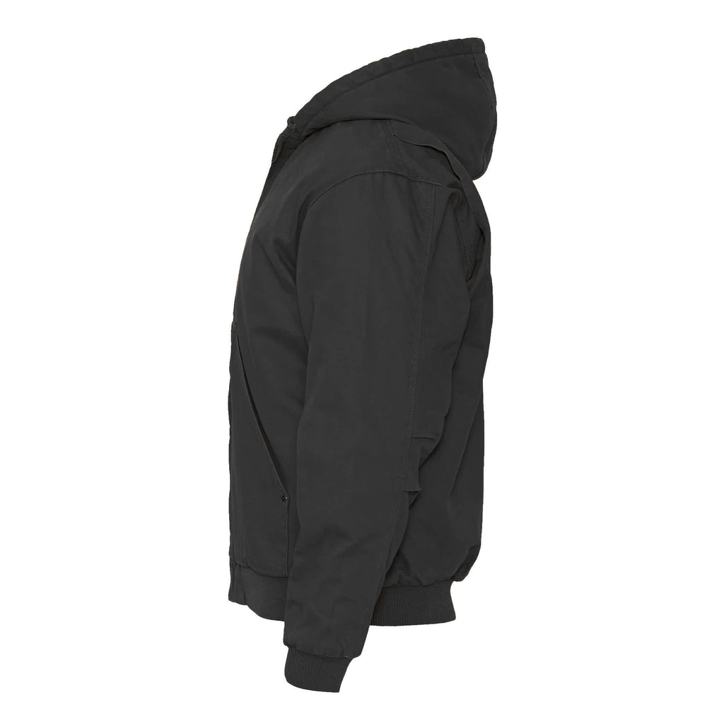 Berne Heartland Washed Duck Hooded Work Jacket for Men Embroidery - Black - Left Side
