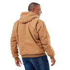Berne Heartland Washed Duck Hooded Work Jacket for Men Embroidery - Brown - Back On Model
