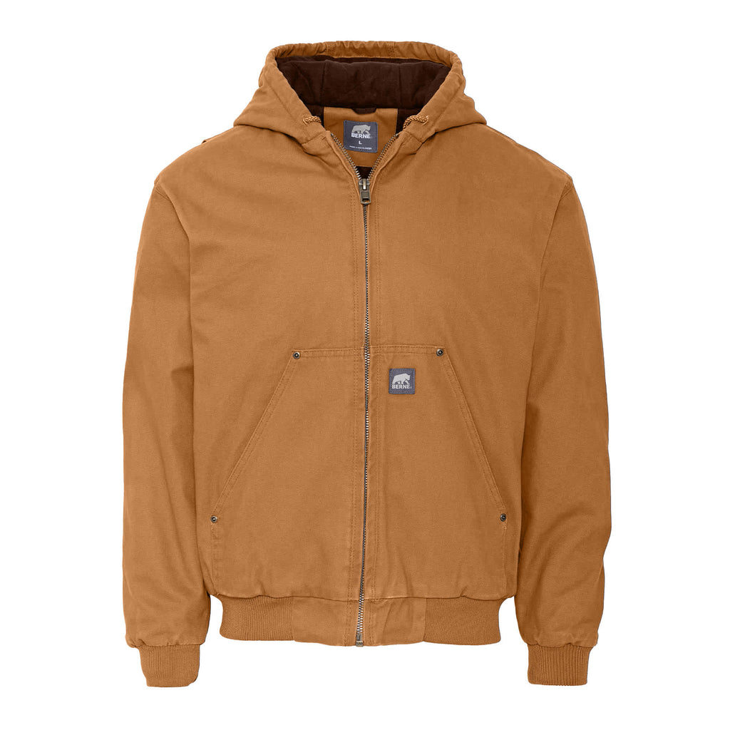 Berne Heartland Washed Duck Hooded Work Jacket for Men Embroidery - Brown - Front