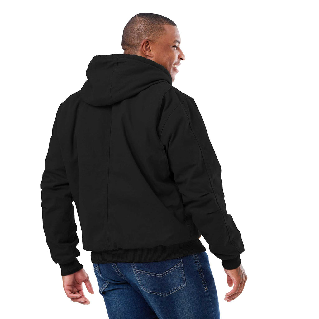 Berne Heartland Washed Duck Hooded Work Jacket for Men Transfer - Black - Back On Model