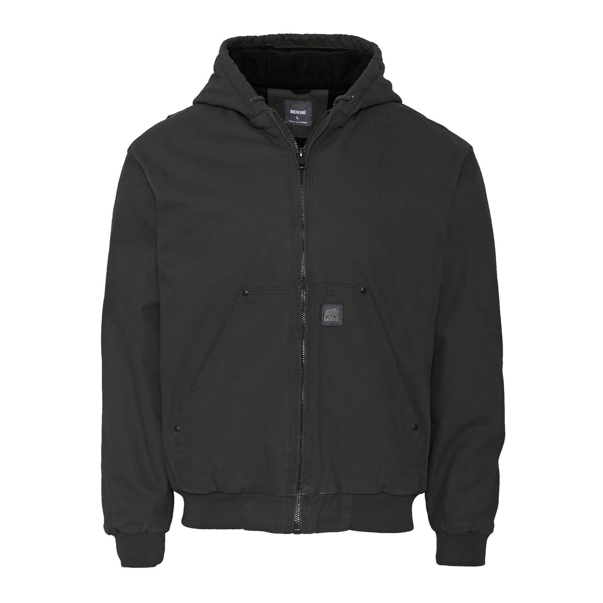 Berne Heartland Washed Duck Hooded Work Jacket for Men Transfer - Black - Front