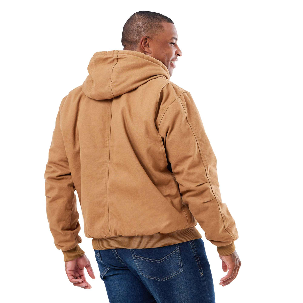 Berne Heartland Washed Duck Hooded Work Jacket for Men Transfer - Brown - Back On Model