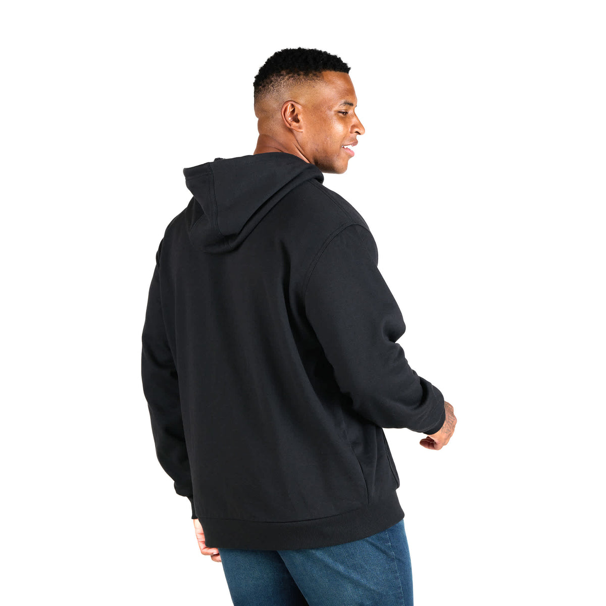 Berne Heritage Full Zip Hoodie with Grid Fleece Lining for Men Embroidery - Black - Back On Model