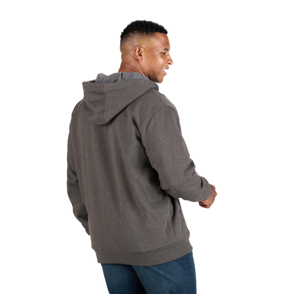 Berne Heritage Full Zip Hoodie with Grid Fleece Lining for Men Embroidery - Graphite - Back On Model