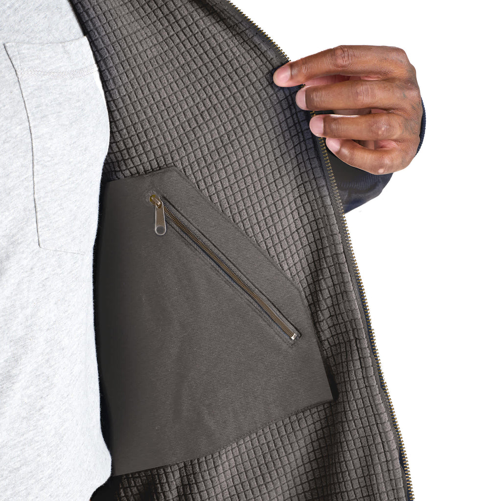 Berne Heritage Full Zip Hoodie with Grid Fleece Lining for Men Embroidery - Graphite - Front On Model