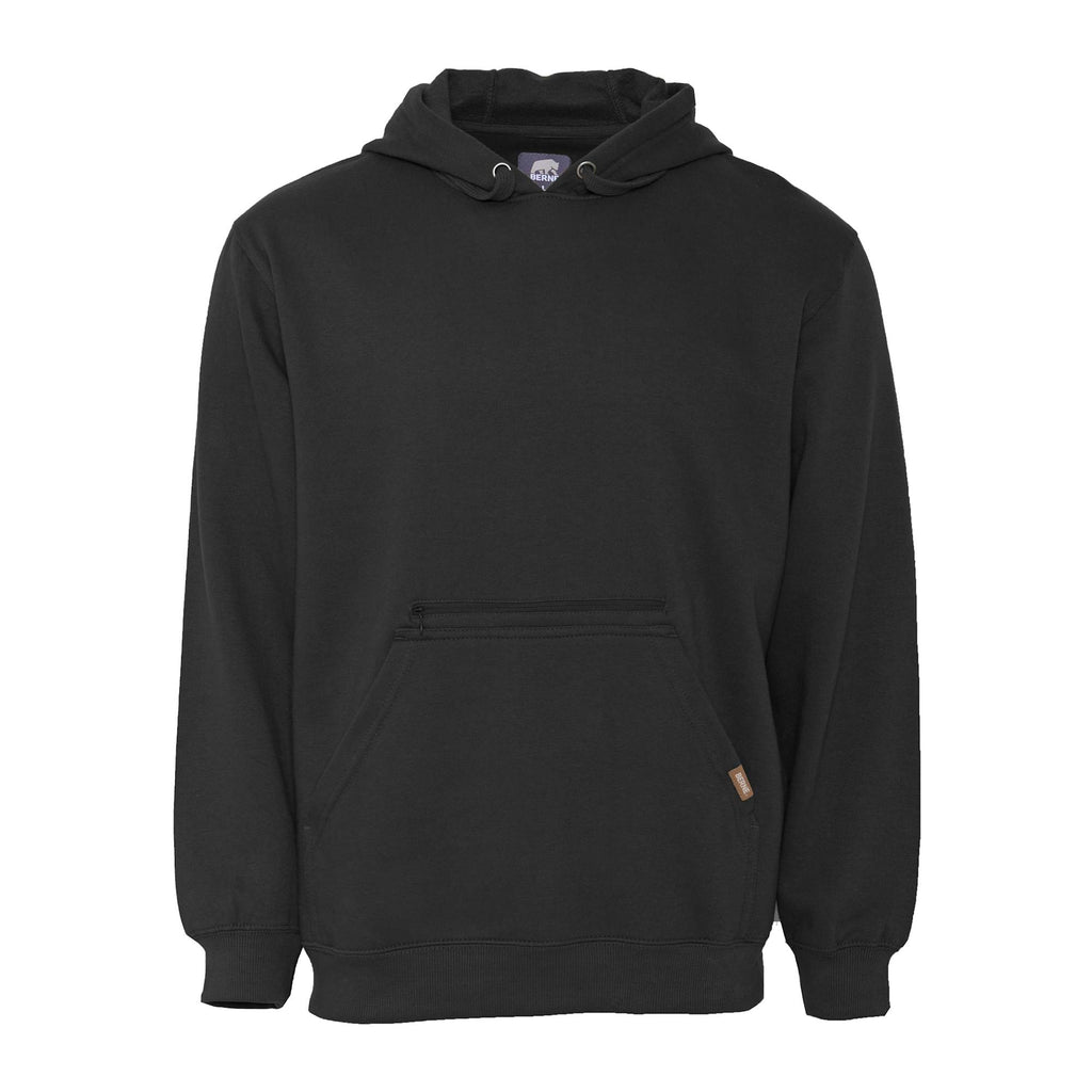 Berne Heritage Pullover Hoodie with Zip Pocket for Men Transfer - Black - Front Flat