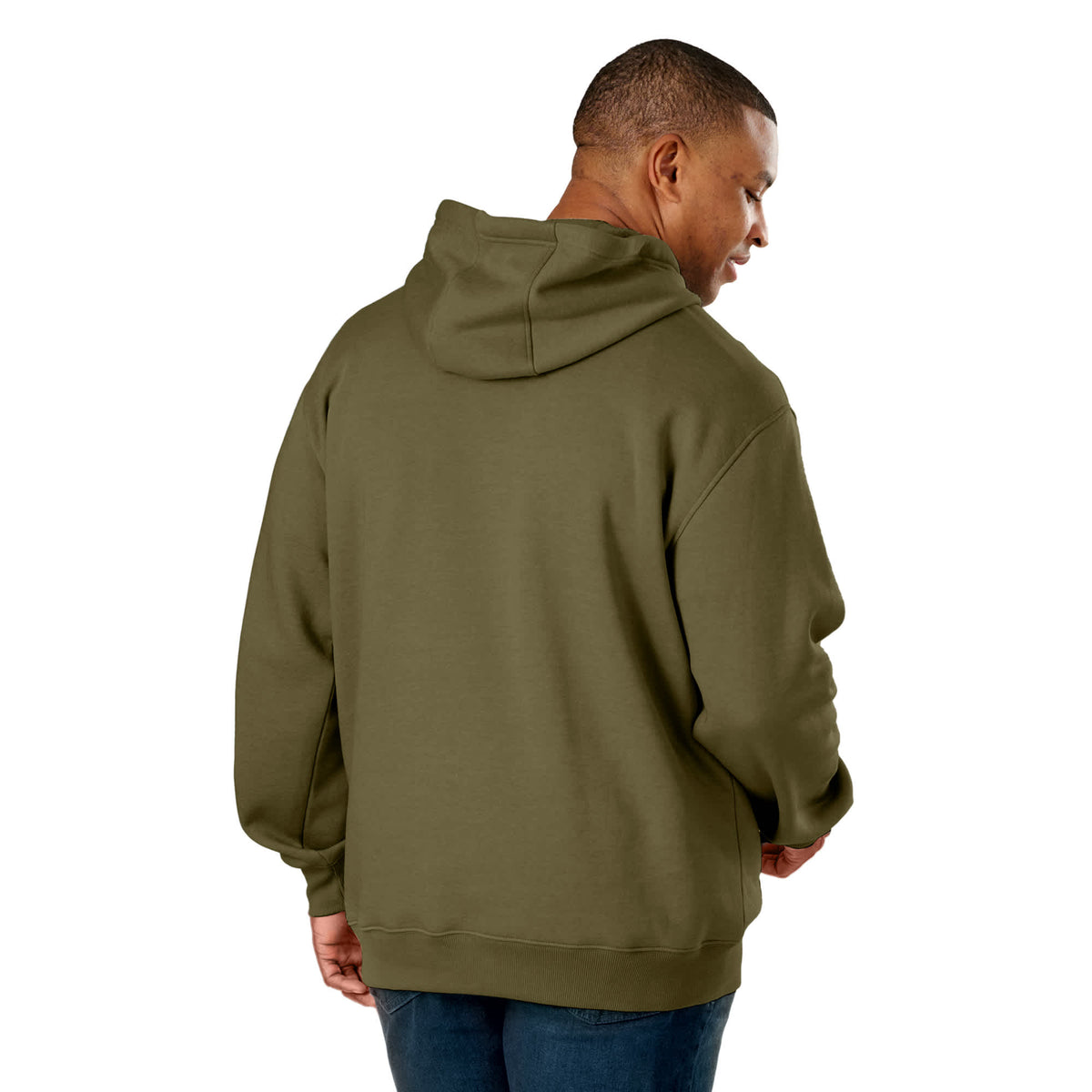 Berne Heritage Pullover Hoodie with Zip Pocket for Men Transfer - Olive - Back On Model