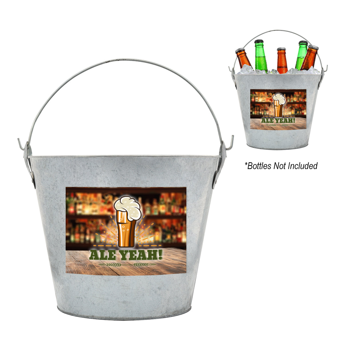 Bevy Beverage Bucket, 5 Liter - Silver - Full Color on a White Label