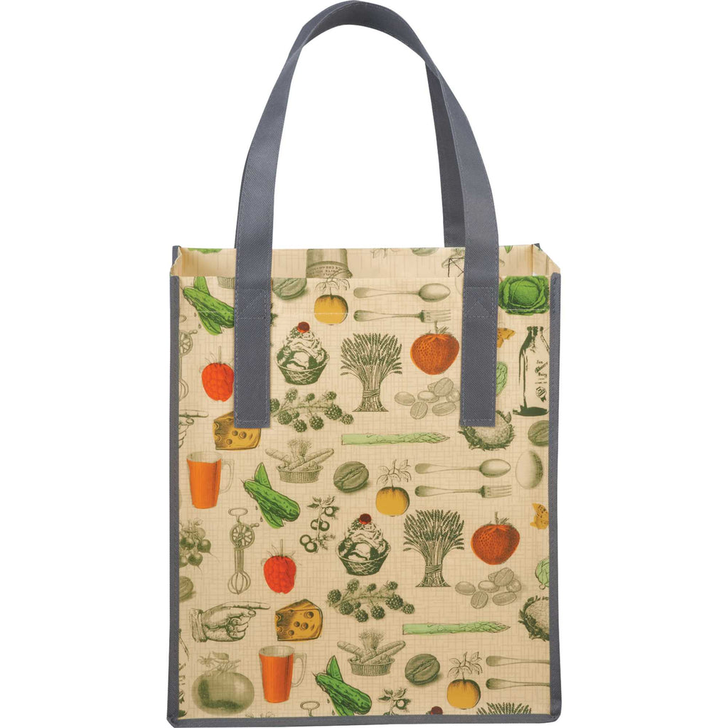 Big Grocery Tote with Vintage Kitchen Print, Matte Laminated - Natural - Back