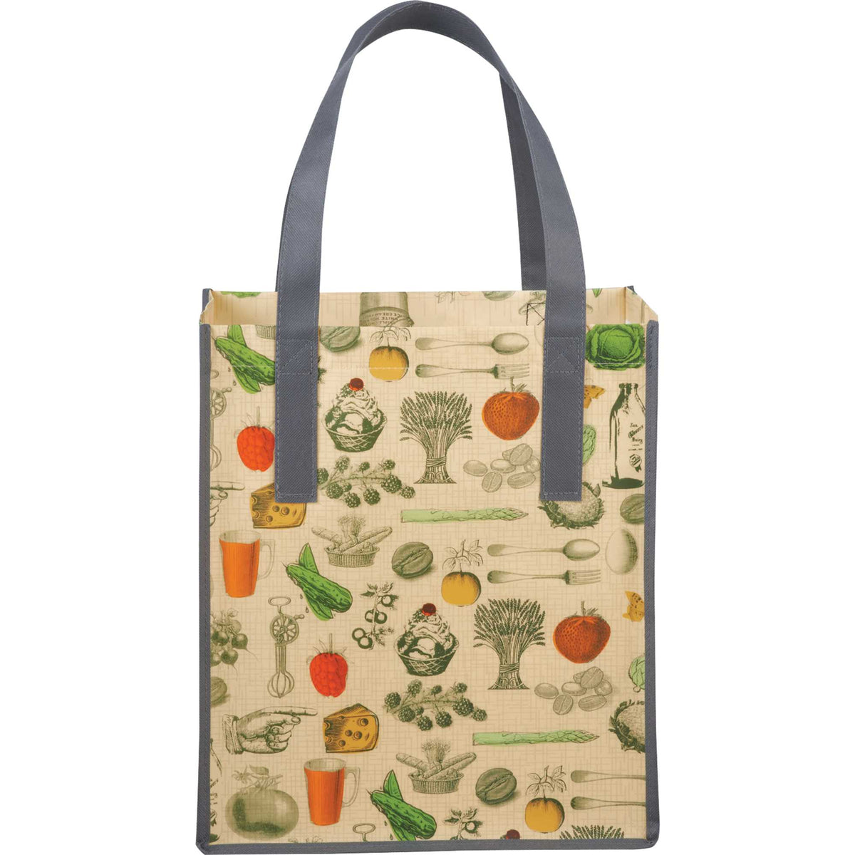 Big Grocery Tote with Vintage Kitchen Print, Matte Laminated - Natural - Back