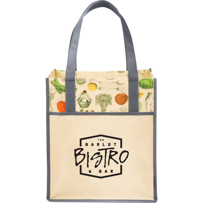Big Grocery Tote with Vintage Kitchen Print, Matte Laminated
