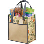 Big Grocery Tote with Vintage Kitchen Print, Matte Laminated - Natural - Left Angle