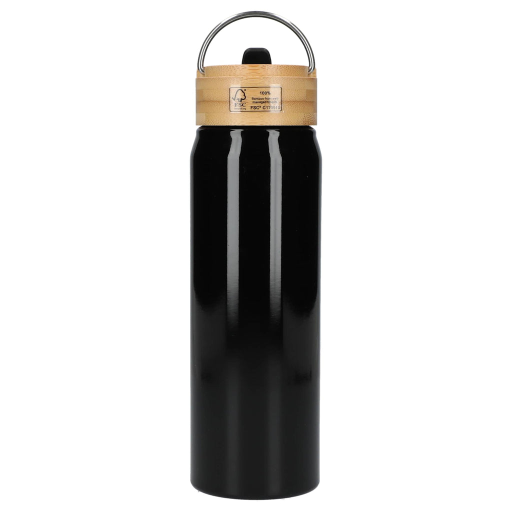 Billy Recycled Aluminum Straw Bottle with Bamboo Lid, 26 oz - Black - Back