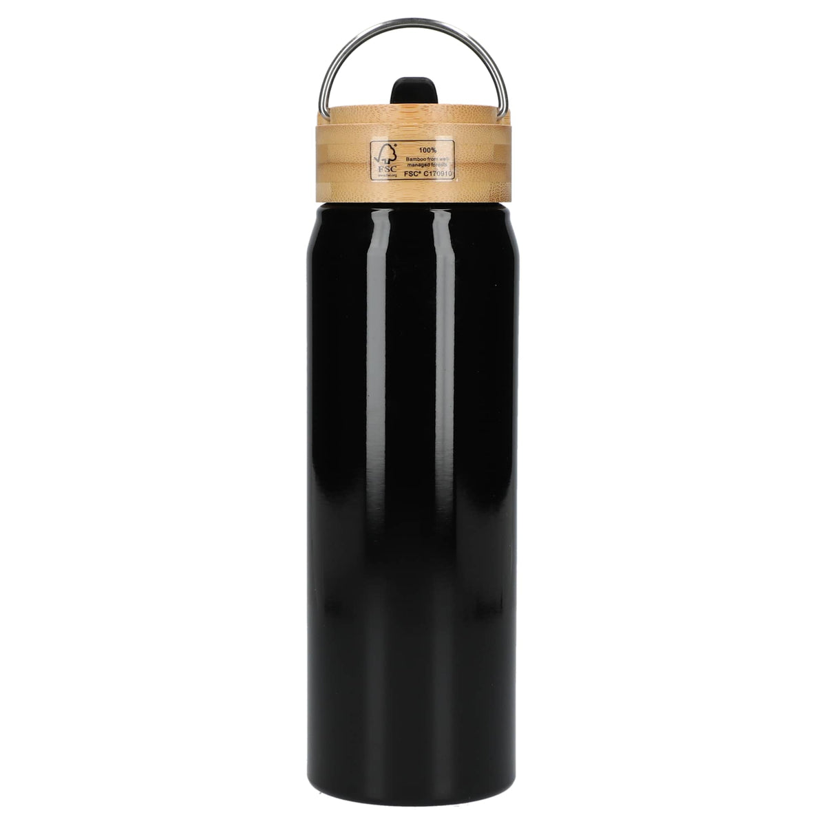 Billy Recycled Aluminum Straw Bottle with Bamboo Lid, 26 oz - Black - Back