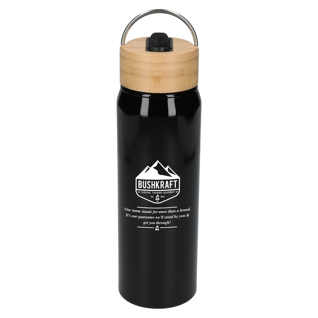 Billy Recycled Aluminum Straw Bottle with Bamboo Lid, 26 oz - Black - Front 2