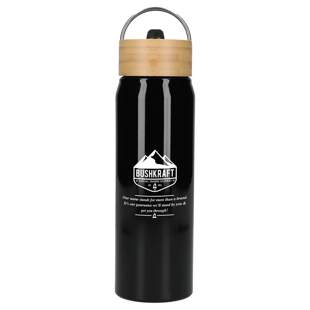 Billy Recycled Aluminum Straw Bottle with Bamboo Lid, 26 oz - Black - Front