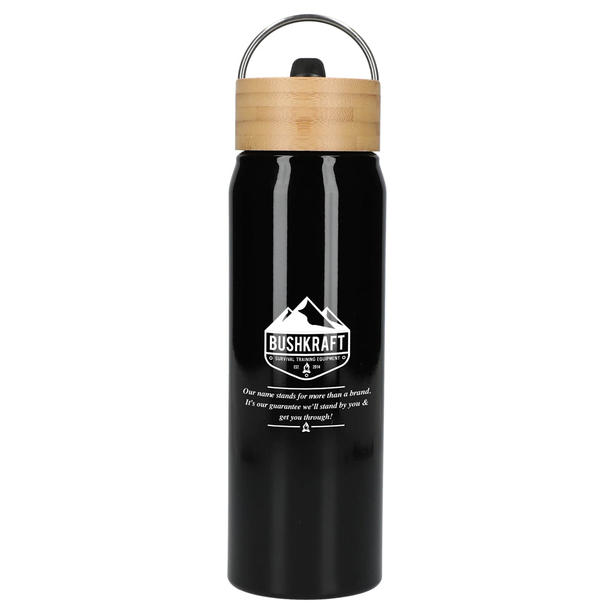 Billy Recycled Aluminum Straw Bottle with Bamboo Lid, 26 oz - Black - Front