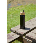 Billy Recycled Aluminum Straw Bottle with Bamboo Lid, 26 oz - Black - On Model