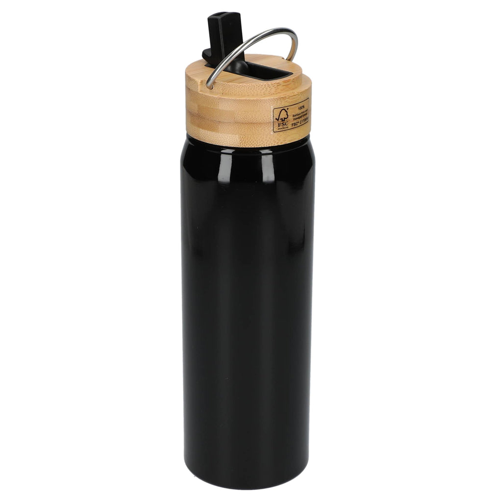 Billy Recycled Aluminum Straw Bottle with Bamboo Lid, 26 oz - Black - Right Angle 2