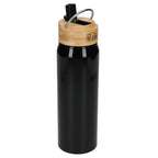 Billy Recycled Aluminum Straw Bottle with Bamboo Lid, 26 oz - Black - Right Angle 2