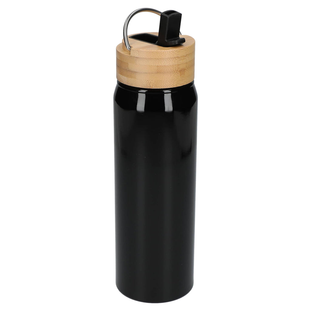 Billy Recycled Aluminum Straw Bottle with Bamboo Lid, 26 oz - Black - Right Angle 3