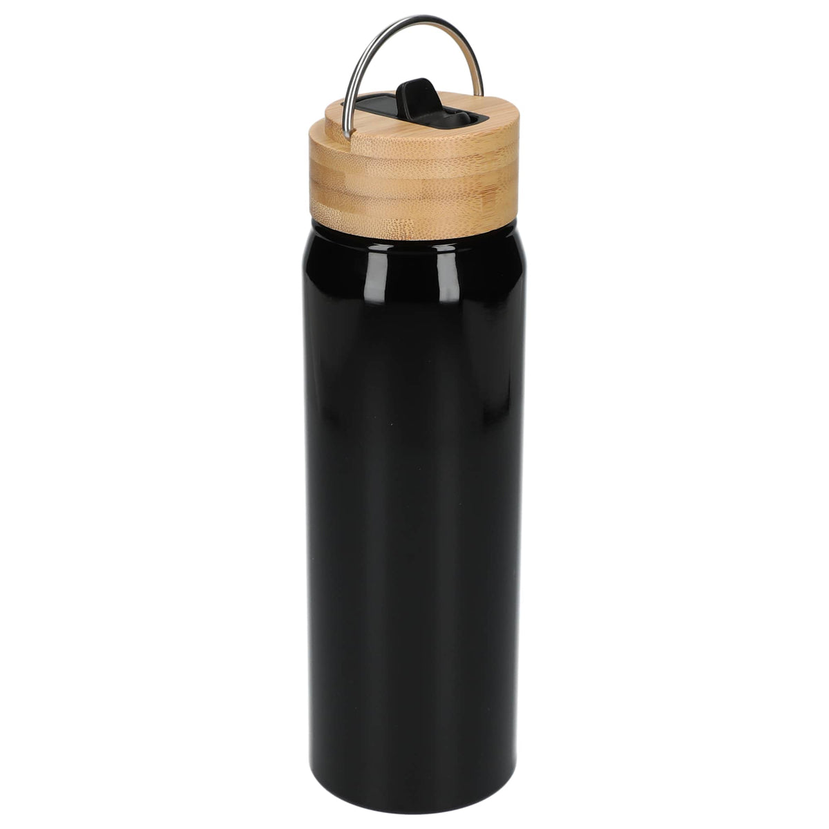Billy Recycled Aluminum Straw Bottle with Bamboo Lid, 26 oz - Black - Right Angle