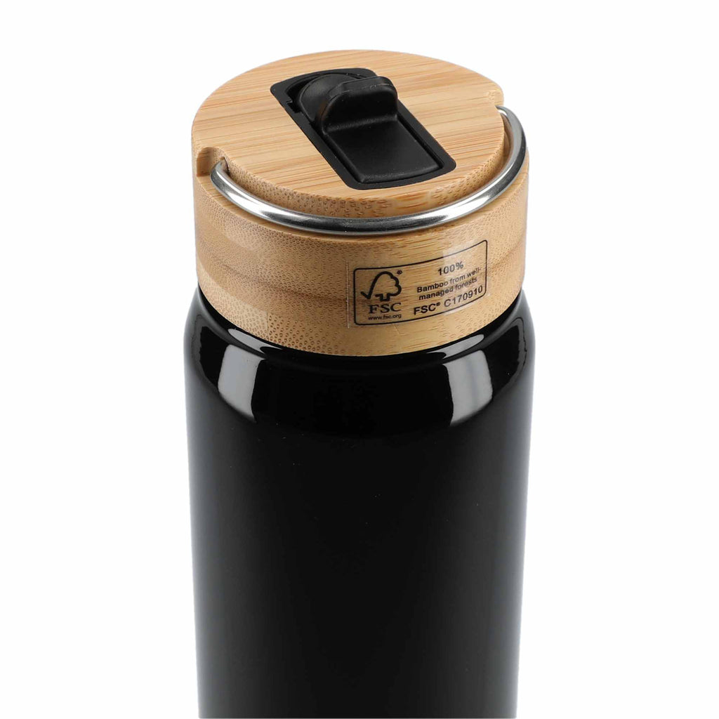 Billy Recycled Aluminum Straw Bottle with Bamboo Lid, 26 oz - Black - Top 2