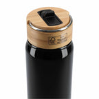 Billy Recycled Aluminum Straw Bottle with Bamboo Lid, 26 oz - Black - Top 2